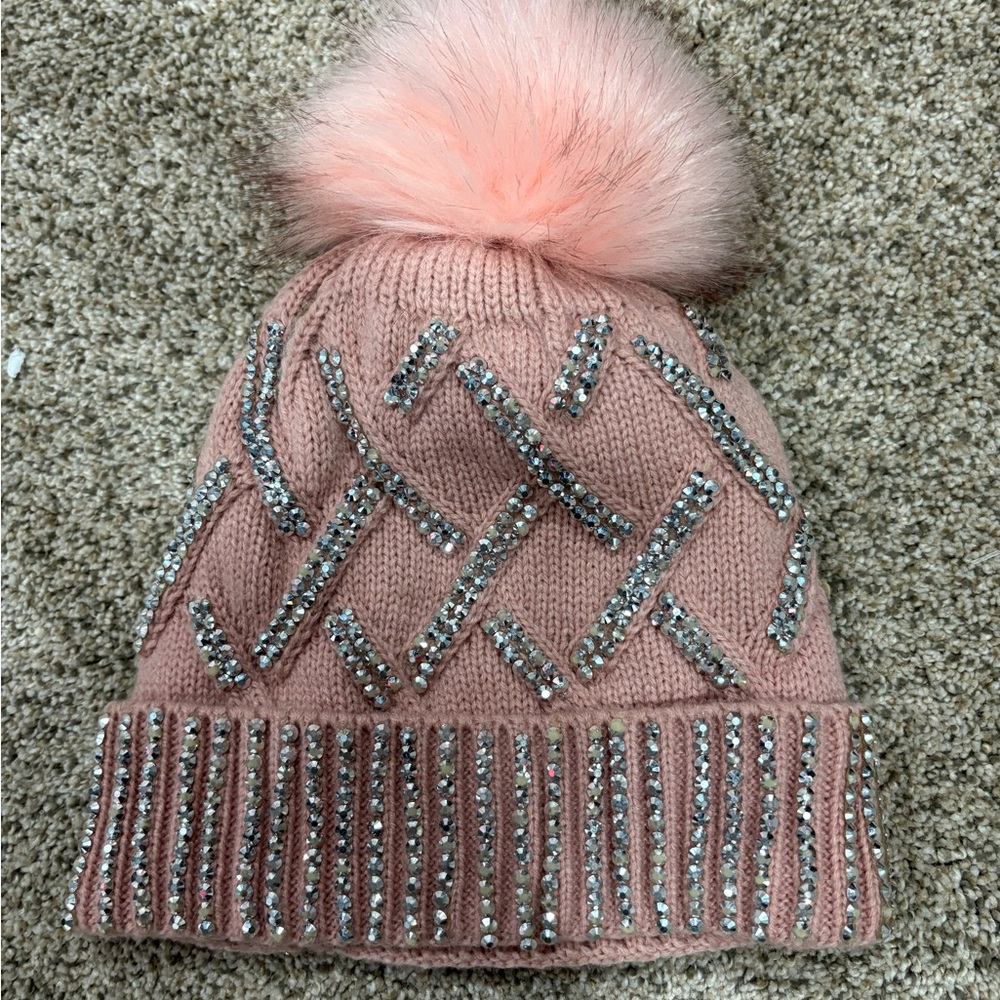 3 FOR $18 SALE Pink Bejeweled Pom-Pom Hat